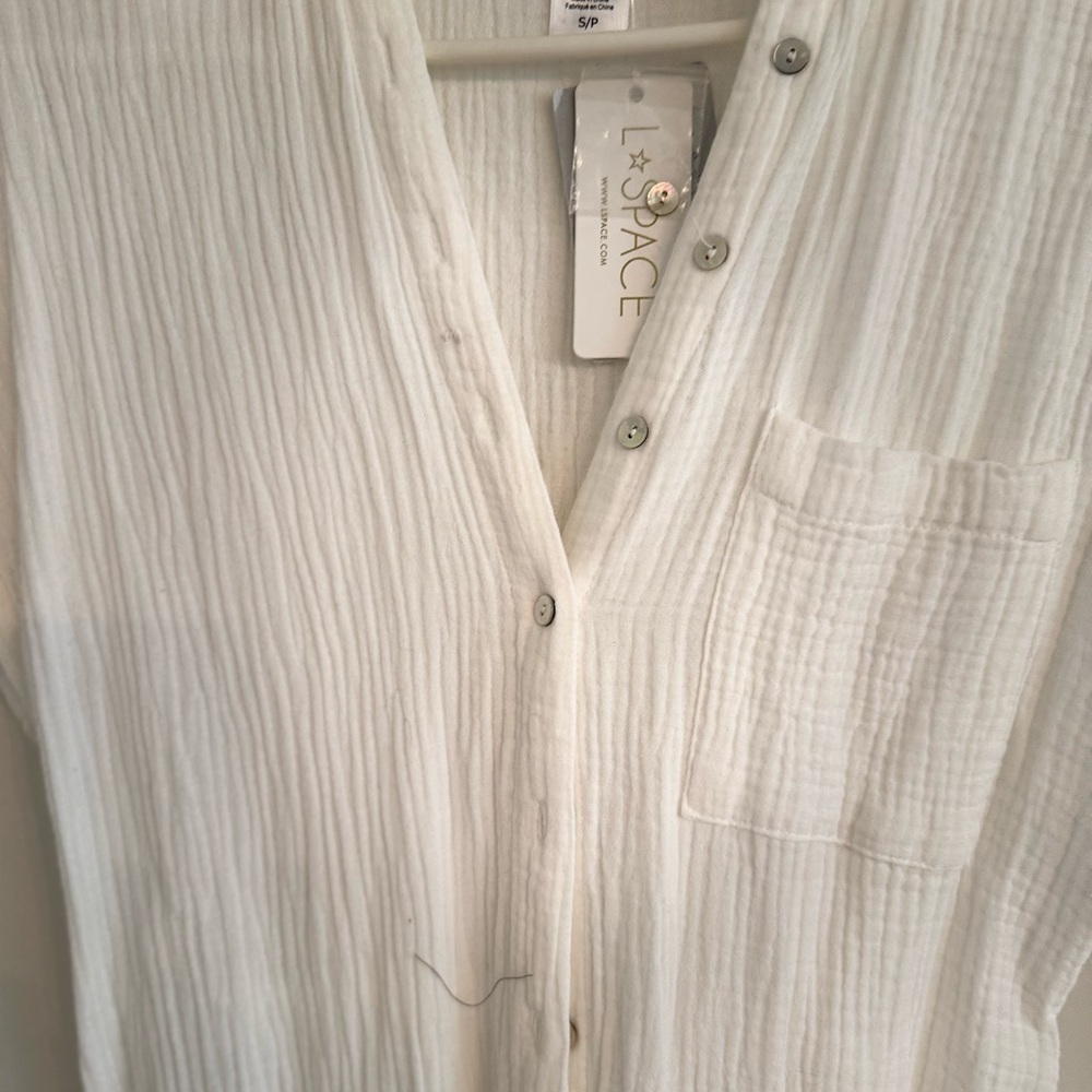 l*space Cream Gauze Button-Down Shirt with Pocket